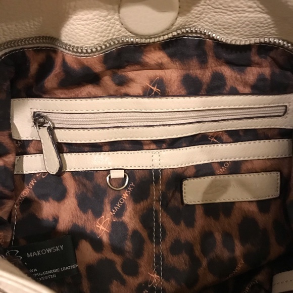 B. Makowsky Cream Leather Satchel - Picture 5 of 5